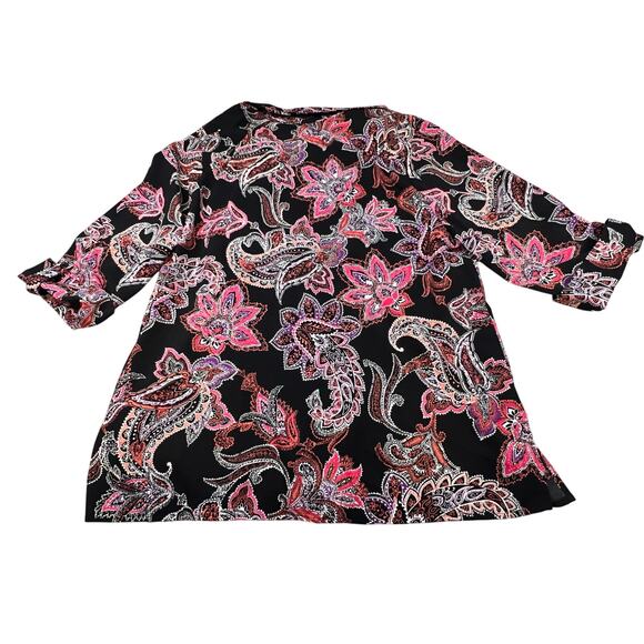 Catherines 0X 14/16 W Paisley Button Front Blouse Black Pink Purple 3/4 Sleeve - Picture 7 of 8
